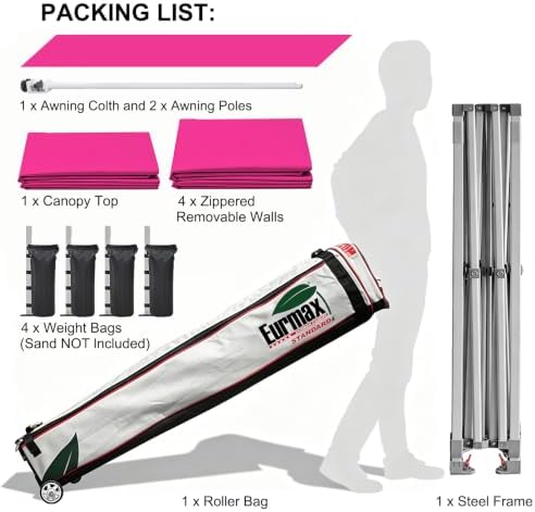 USA 10x10 Pop Up Canopy, Commercial Tent with Patented No-Tip Rolling Bag,30sqft Extension Awning & 4 Zippered, alternate
