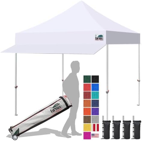 USA 10x10 Pop Up Canopy Tent, Commercial Grade Event Tent with Patented No-Tip Rolling Bag, 30sqft Extension