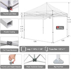USA 10x10 Pop Up Canopy Tent, Commercial Grade Event Tent with Patented No-Tip Rolling Bag, 30sqft Extension, alternate view