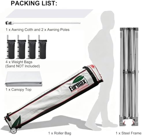 USA 10x10 Pop Up Canopy Tent, Commercial Grade Event Tent with Patented No-Tip Rolling Bag, 30sqft Extension, alternate view
