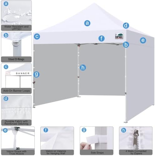 USA 10x10 Pop Up Canopy Tent, Commercial Tent with Patented No-Tip Rolling Bag,4 Zippered Removable Walls, UV &, alternate