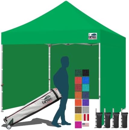 USA 10x10 Pop Up Canopy Tent, Commercial Tent with Patented No-Tip Rolling Bag,4 Zippered Removable Walls, UV &