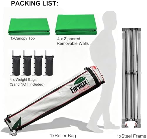 USA 10x10 Pop Up Canopy Tent, Commercial Tent with Patented No-Tip Rolling Bag,4 Zippered Removable Walls, UV &, alternate