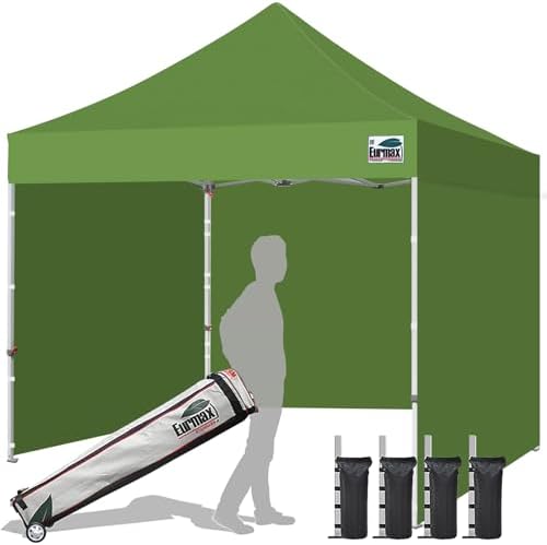 USA 10x10 Pop Up Canopy Tent, Commercial Tent with Patented No-Tip Rolling Bag,4 Zippered Removable Walls, UV &