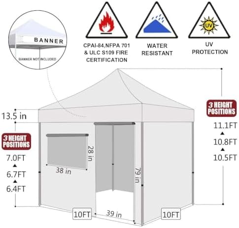 USA 10x10 Pop Up Canopy Tent, Commercial Tent with Patented No-Tip Rolling Bag,4 Zippered Removable Walls, UV &, alternate