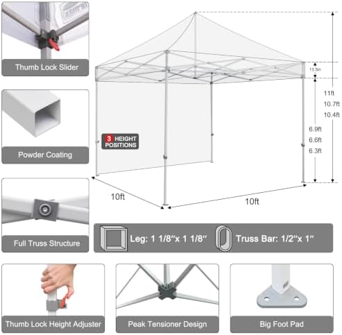 USA 10x10 Pop Up Canopy with 1 Side Wall, Commercial Instant Tent for Outdoors, Patented No-Tip Rolling Storage, alternate