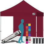USA 10x10 Pop Up Canopy with 1 Side Wall, Commercial Instant Tent for Outdoors, Patented No-Tip Rolling Storage