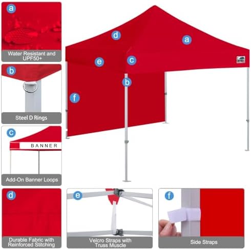 USA 10x10 Pop Up Canopy with 1 Side Wall, Commercial Instant Tent for Outdoors, Patented No-Tip Rolling Storage, alternate