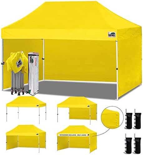 USA 10x15 Pop Up Canopy Tent, Commercial Tent with Patented No-Tip Rolling Bag,4 Zippered Removable Walls, UV &