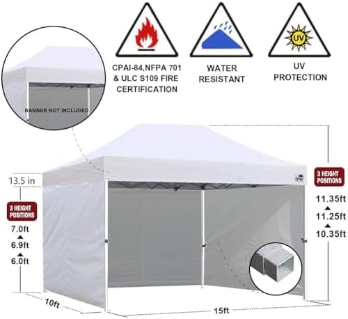 USA 10x15 Pop Up Canopy Tent, Commercial Tent with Patented No-Tip Rolling Bag,4 Zippered Removable Walls, UV &, alternate