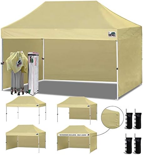USA 10x15 Pop Up Canopy Tent, Commercial Tent with Patented No-Tip Rolling Bag,4 Zippered Removable Walls, UV &