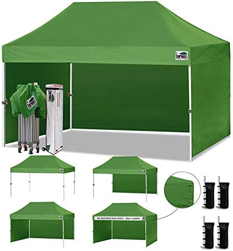 USA 10x15 Pop Up Canopy Tent, Commercial Tent with Patented No-Tip Rolling Bag,4 Zippered Removable Walls, UV &