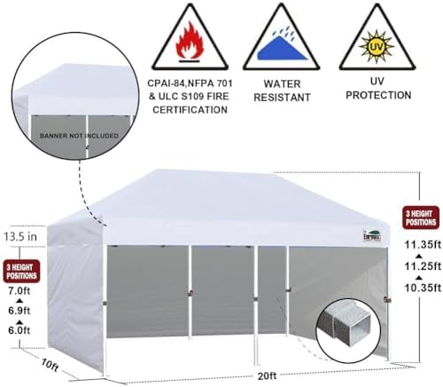 USA 10x20 Pop Up Canopy Tent, Commercial Tent with Patented No-Tip Rolling Bag,4 Zippered Removable Walls, UV &, alternate