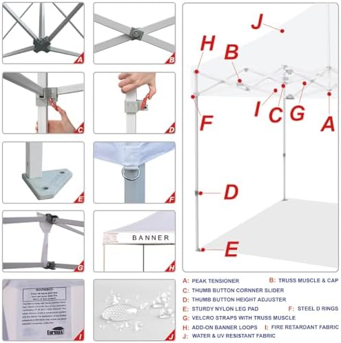 USA 10x20 Pop Up Canopy Tent, Commercial Tent with Patented No-Tip Rolling Bag,4 Zippered Removable Walls, UV &, alternate