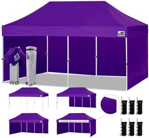 USA 10x20 Pop Up Canopy Tent, Commercial Tent with Patented No-Tip Rolling Bag,4 Zippered Removable Walls, UV &