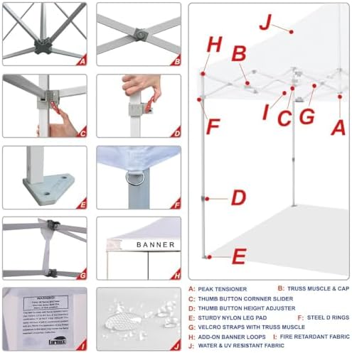 USA 10x20 Pop Up Canopy Tent, Commercial Tent with Patented No-Tip Rolling Bag,4 Zippered Removable Walls, UV &, alternate