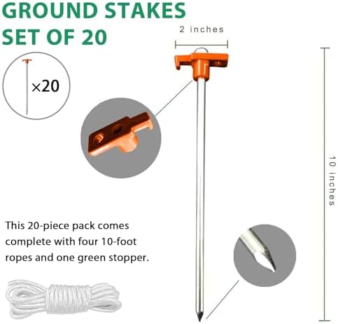 USA 20-Pack Secure Protection Galvanized Tent Stakes, Rust-Proof Steel Canopy Anchors for High Winds, Heavy Duty, alternate