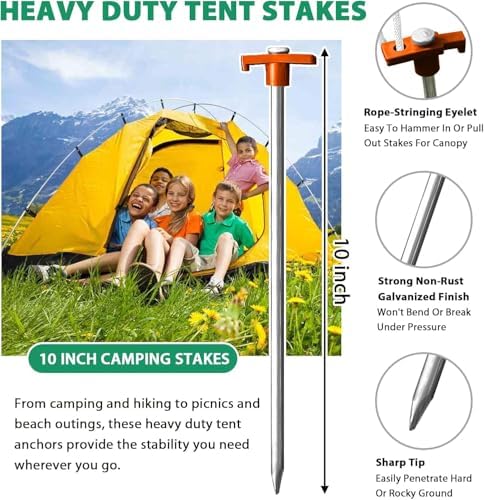 USA 20-Pack Secure Protection Galvanized Tent Stakes, Rust-Proof Steel Canopy Anchors for High Winds, Heavy Duty, alternate