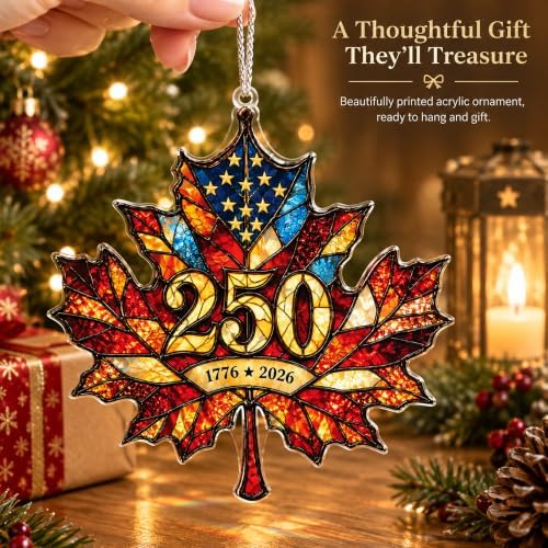 USA 250th Anniversary Ornament - Patriotic Maple Leaf Ornament 1776-2026 - America 250 Christmas Decor, alternate view 2