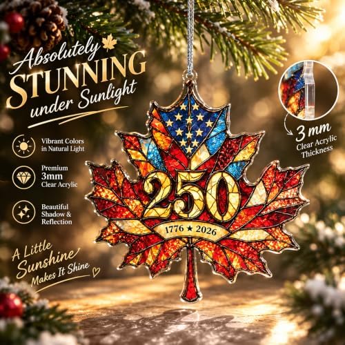 USA 250th Anniversary Ornament - Patriotic Maple Leaf Ornament 1776-2026 - America 250 Christmas Decor, alternate view 3