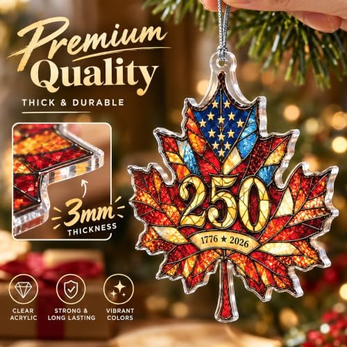 USA 250th Anniversary Ornament - Patriotic Maple Leaf Ornament 1776-2026 - America 250 Christmas Decor, alternate view 5