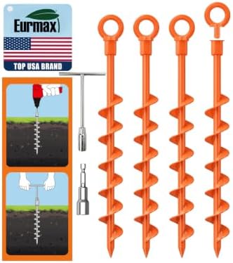 USA 4-Pack Screw in Ground Anchors, Detachable Spiral Tent Stakes, Heavy Duty Rust Proof Metal Trampoline