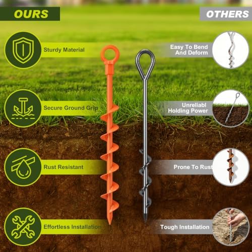 USA 4-Pack Screw in Ground Anchors, Detachable Spiral Tent Stakes, Heavy Duty Rust Proof Metal Trampoline, alternate view 5