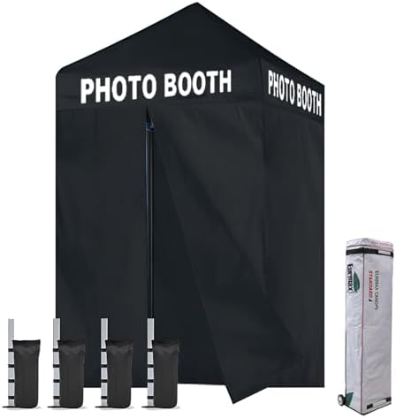 USA 5x5 Pop Up Canopy Tent, Commercial Tent with Patented No-Tip Rolling Bag,4 Zippered Removable Walls, UV &
