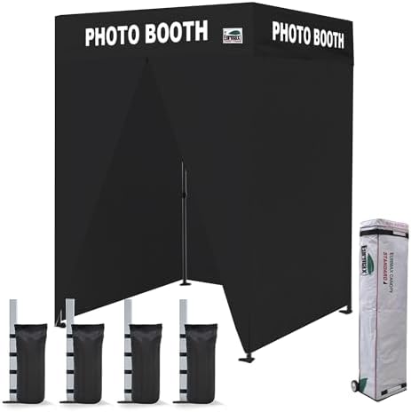 USA 5x5 Pop Up Canopy Tent, Commercial Tent with Patented No-Tip Rolling Bag,4 Zippered Removable Walls, UV &