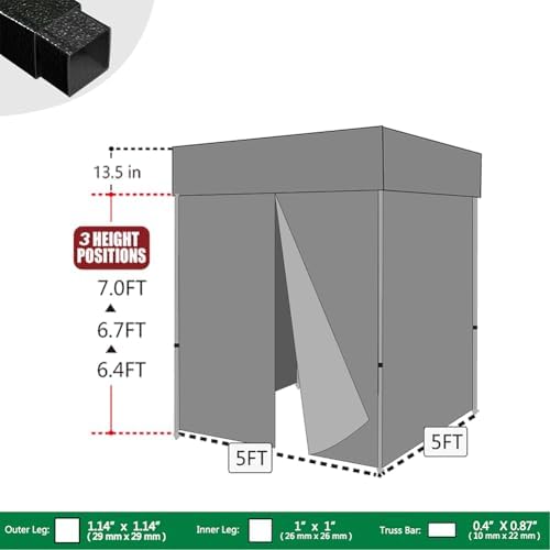 USA 5x5 Pop Up Canopy Tent, Commercial Tent with Patented No-Tip Rolling Bag,4 Zippered Removable Walls, UV &, alternate view