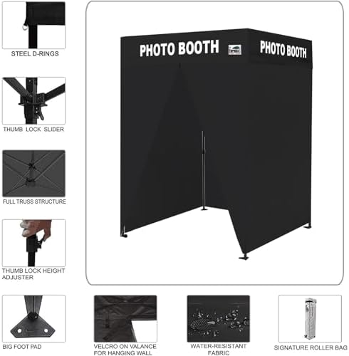 USA 5x5 Pop Up Canopy Tent, Commercial Tent with Patented No-Tip Rolling Bag,4 Zippered Removable Walls, UV &, alternate view