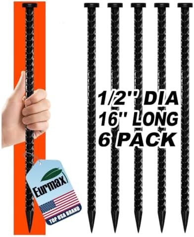 USA 6-Pack 16 Inch Rust-Proof Steel Canopy Anchors for High Winds, 1/2 Inch Galvanized Rebar Stakes Heavy Duty