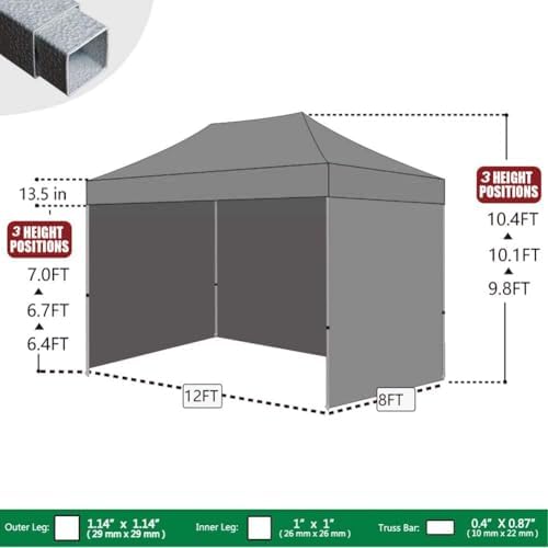 USA 8x12 Pop Up Canopy Tent, Commercial Tent with Patented No-Tip Rolling Bag,4 Zippered Removable Walls, UV &, alternate