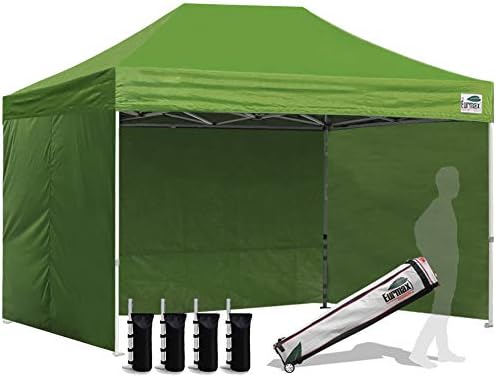USA 8x12 Pop Up Canopy Tent, Commercial Tent with Patented No-Tip Rolling Bag,4 Zippered Removable Walls, UV &