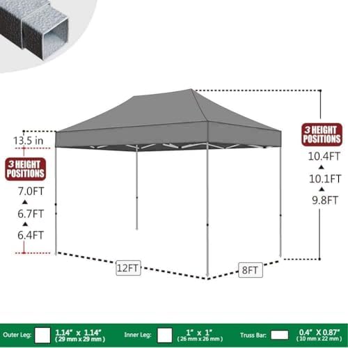 USA 8x12ft Pop Up Canopy, Commercial Instant Tent for Outdoor Events, Patented No-Tip Rolling Storage Bag with 4, alternate