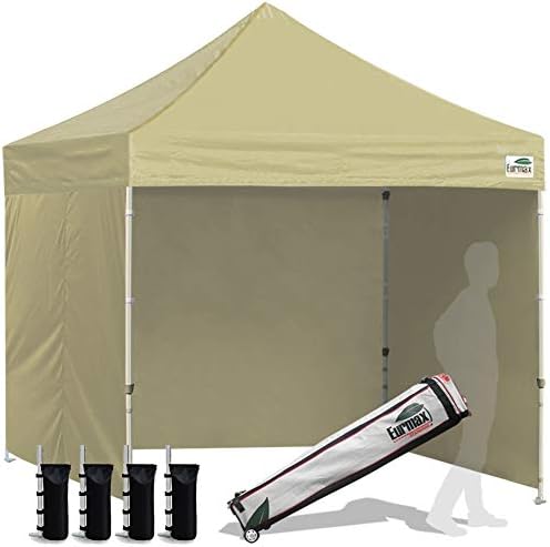 USA 8x8 Pop Up Canopy Tent, Commercial Tent with Patented No-Tip Rolling Bag,4 Zippered Removable Walls, UV &