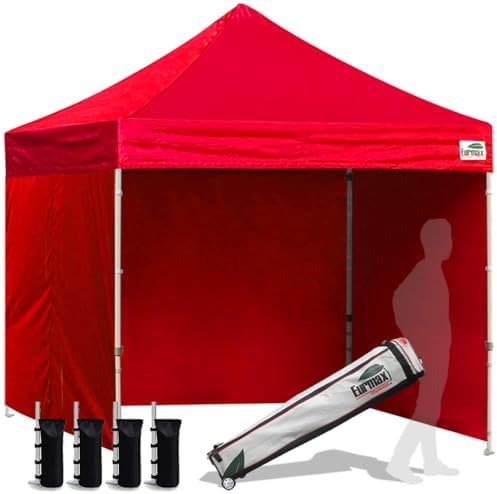 USA 8x8 Pop Up Canopy Tent, Commercial Tent with Patented No-Tip Rolling Bag,4 Zippered Removable Walls, UV &