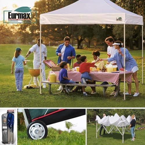 USA 8x8 Pop Up Canopy Tent, Commercial Tent with Patented No-Tip Rolling Bag,4 Zippered Removable Walls, UV &, alternate view