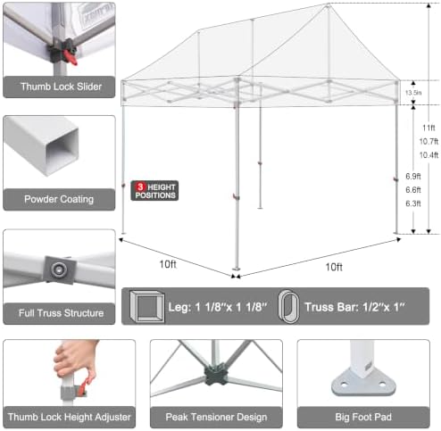 USA Upgraded Apex 10x10 Pop Up Canopy Tent, Commercial Instant Shelter for Outdoor Events, Patented No-Tip, alternate view 2
