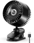 USB Clip on Fan, Strong Wind Ultra Quiet Small Desk Fan with Strong Clamp, More Than 360° Adjustable, 3 Speeds