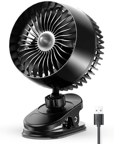 USB Clip on Fan, Strong Wind Ultra Quiet Small Desk Fan with Strong Clamp, More Than 360° Adjustable, 3 Speeds