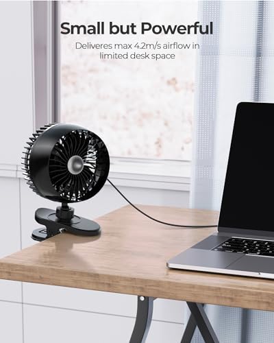 USB Clip on Fan, Strong Wind Ultra Quiet Small Desk Fan with Strong Clamp, More Than 360° Adjustable, 3 Speeds, alternate