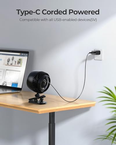 USB Clip on Fan, Strong Wind Ultra Quiet Small Desk Fan with Strong Clamp, More Than 360° Adjustable, 3 Speeds, alternate