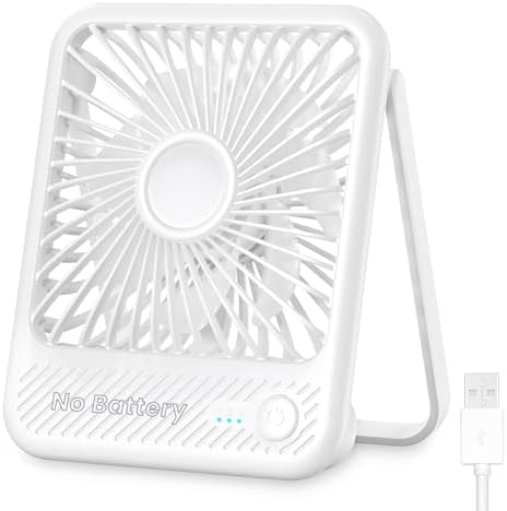 USB Desk Fan, Strong Wind Ultra Quiet Small Mini Fan, White in White