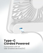 USB Desk Fan, Strong Wind Ultra Quiet Small Mini Fan, White in White, alternate view 5