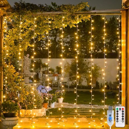 USB Plug in Curtain Lights 200 LED with 8 Modes, 6.5ftx6.5ft
