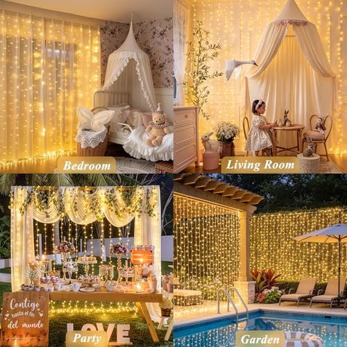 USB Plug in Curtain Lights 200 LED with 8 Modes, 6.5ftx6.5ft, alternate view 3