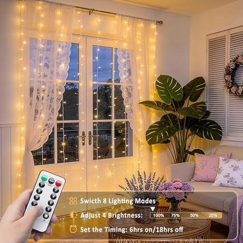 USB Plug in Curtain Lights 200 LED with 8 Modes, 6.5ftx6.5ft, alternate view 6