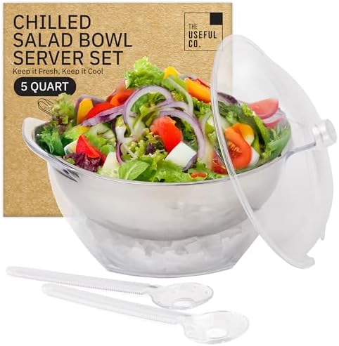 Useful Co. Chilled Serving Bowl, Salad Bowl with Ice Chiller Base and Lid in Clear