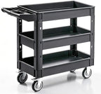Utility Cart, 3-Tier Plastic Service Cart with 550LBS Capacity, 360° Swivel Casters (Including 2 Locking